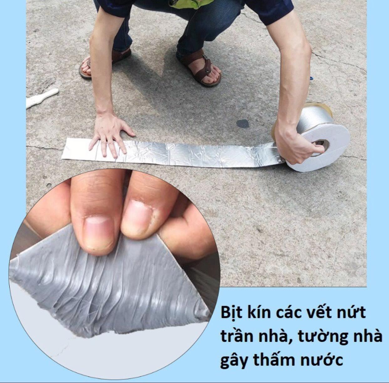 Băng Keo Chuyên Dụng Siêu Dính Chuyên Dán chống thấm cho tường, trần nhà, mái tôn, ống nước, bể nước, xô chậu, phao bơi, bể bơi, đồ bơm hơi chịu nhiệt WaterProof Tape