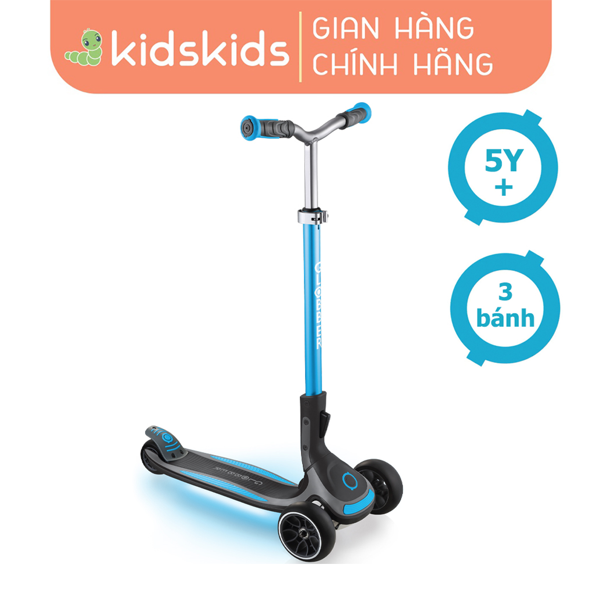 Xe trượt scooter 3 bánh globber ultimum lights cho trẻ em từ 5 tuổi - xanh da trời