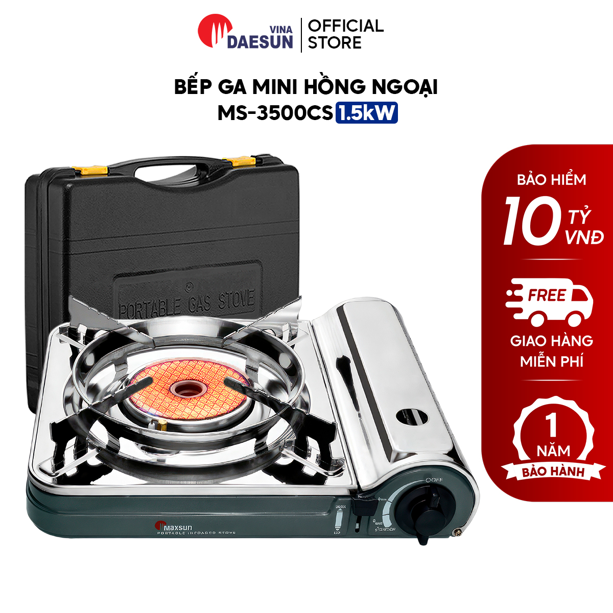 Bếp ga mini hồng ngoại ms-3500cs - công suất 1500w | đầu đốt sứ hồng ngoại | bảo hiểm chống nổ | bảo hành chính hãng 12 tháng