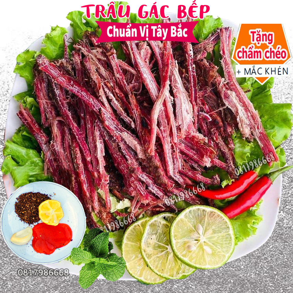 Trâu gác bếp Tây Bắc 0.5KG chuẩn vị Tây Bắc hút chân không (TẶNG CHẨM CHÉO) khô trâu gác bếp ngọt thơm từng thớ thịt kèm muối chẩm chéo