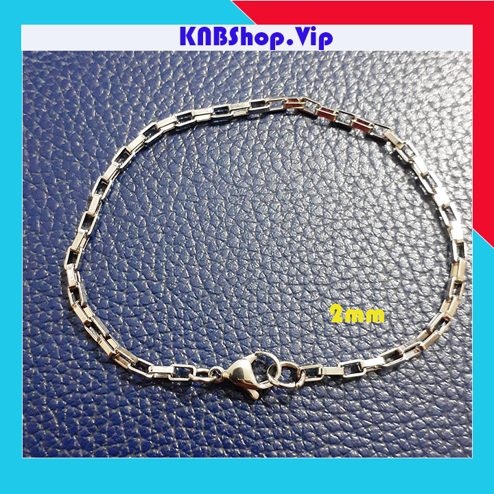 Lắc tay nữ inox chữ nhật 2mm màu trắng đẹp, độc, không đen, chuẩn thời trang - Chọn size theo yêu cầu