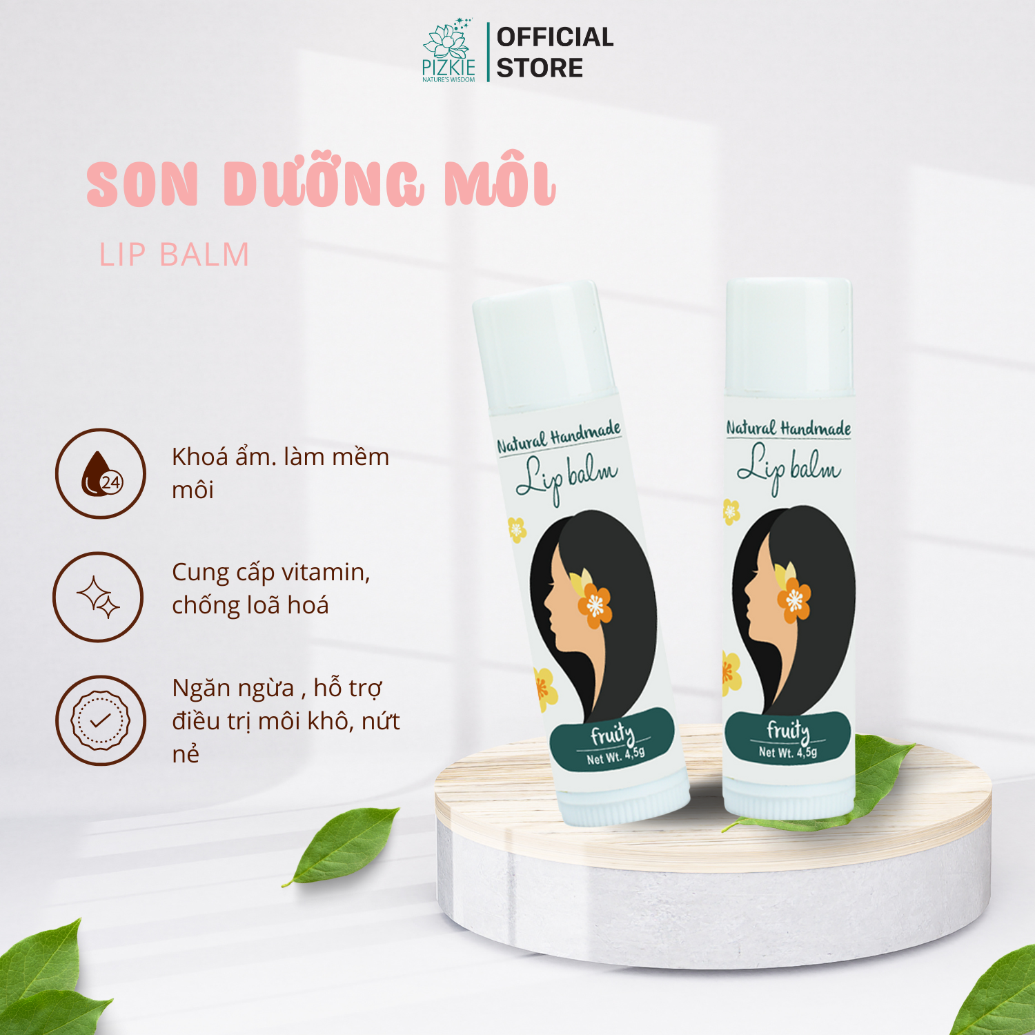 Son dưỡng môi thiên nhiên lip balm pizkie - đôi môi căng mọng, hồng tự nhiên