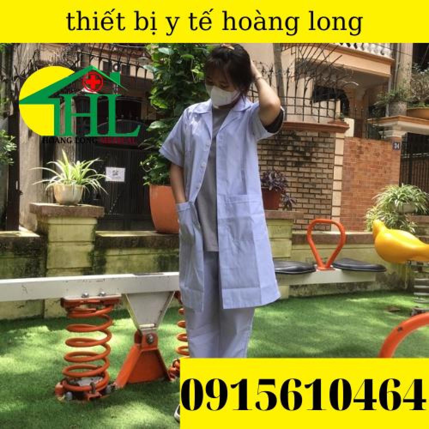 Bộ quần áo blouse bác sĩ nữ cộc tay dáng dài