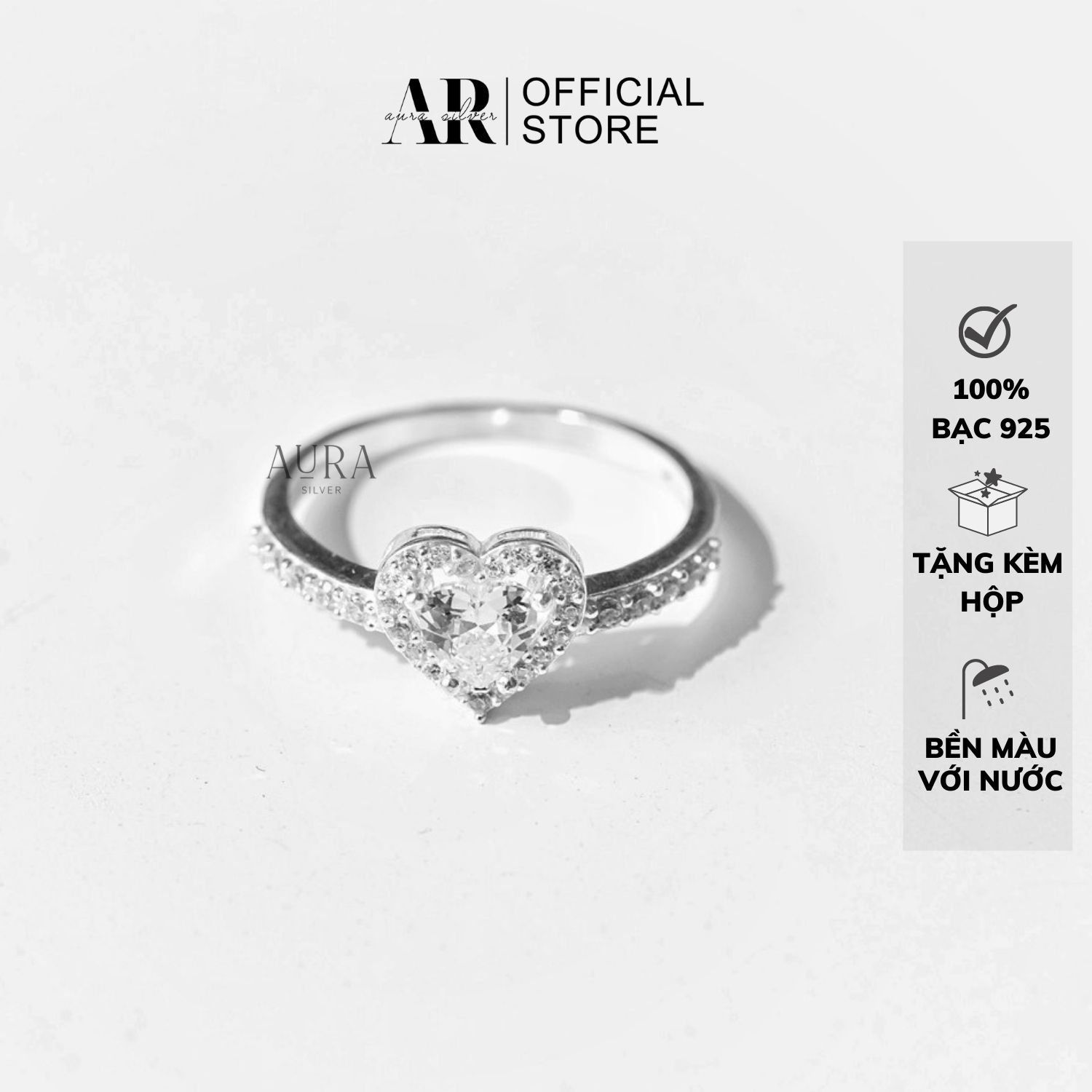 Nhẫn bạc nữ ổ đá chủ trái tim Aura Silver-N30