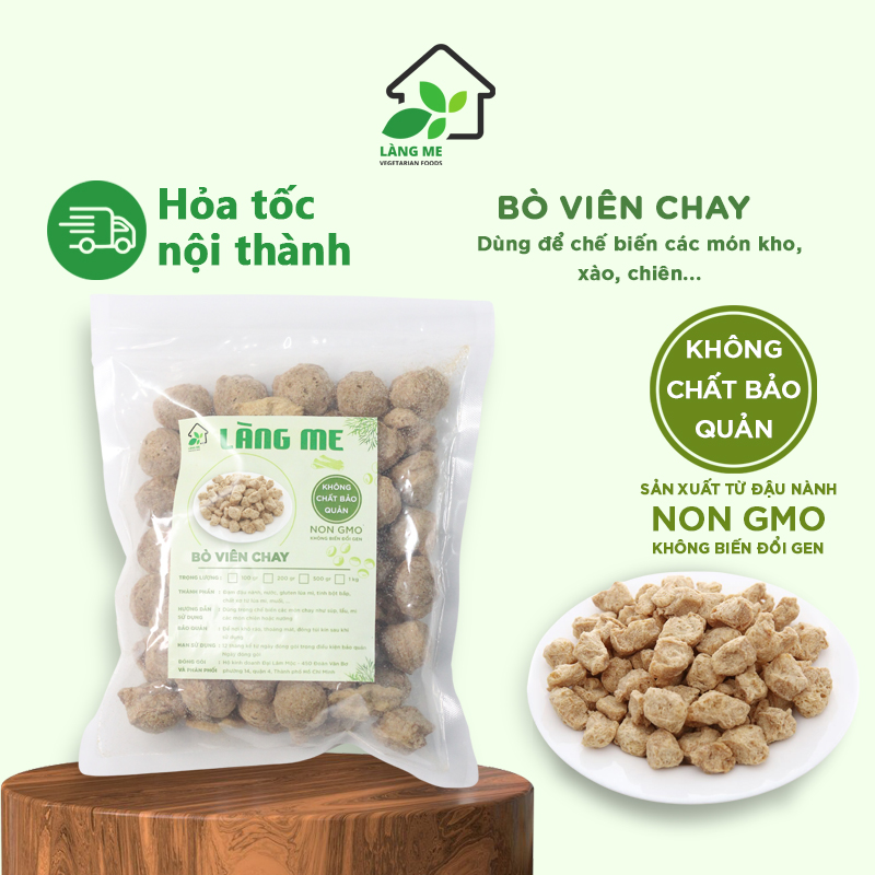 Bò Viên Chay , thịt bò chay Khô Ngon Loại 1 Làng Me , chế biến món chay ngon ( gói 100 gr ) , Hàng công ty không chất bảo quản , không biến đổi Gen
