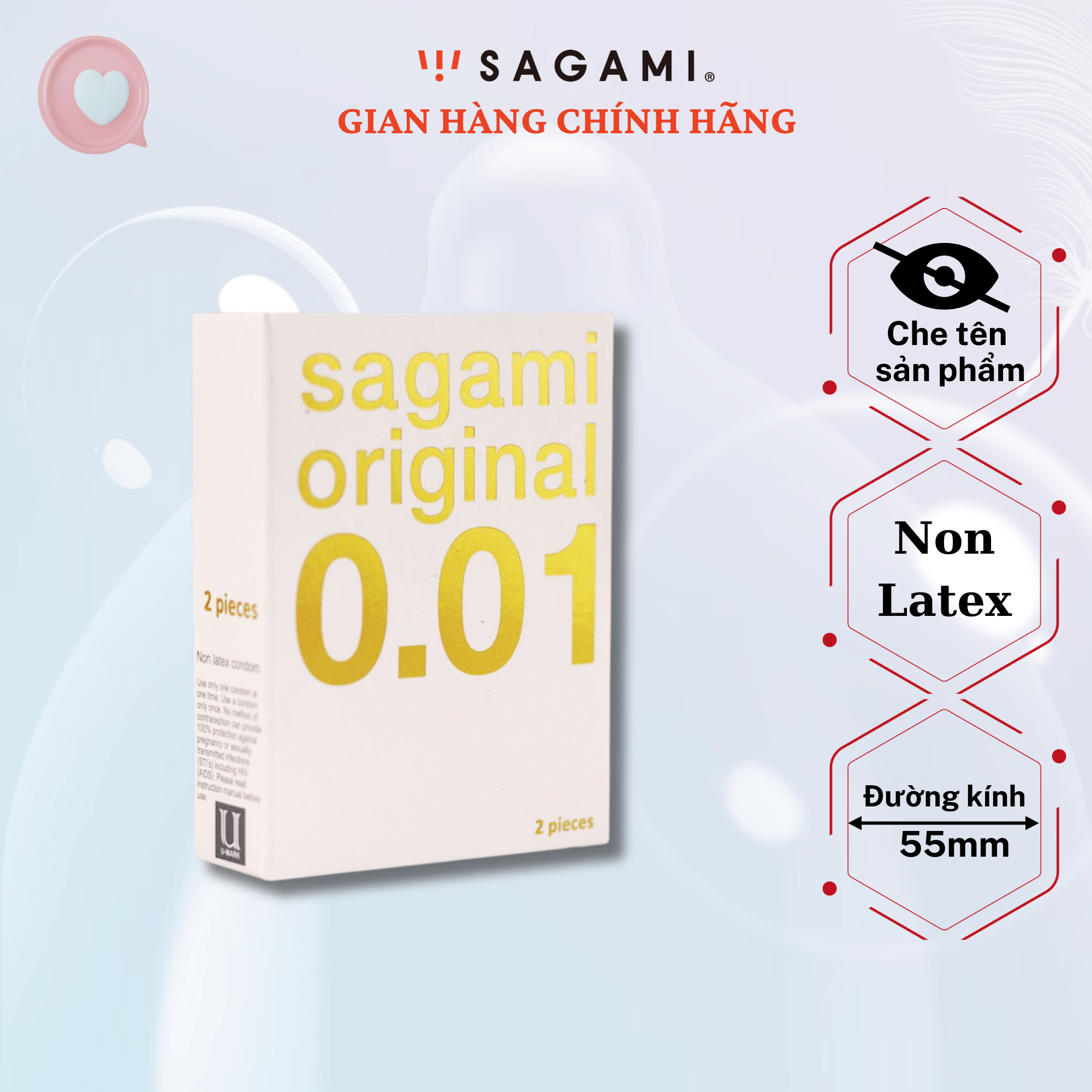 Bao cao su Sagami 0.01 Original (hộp 2 chiếc) - Baocao su nam size lớn 55mm, Non latex ,siêu mỏng