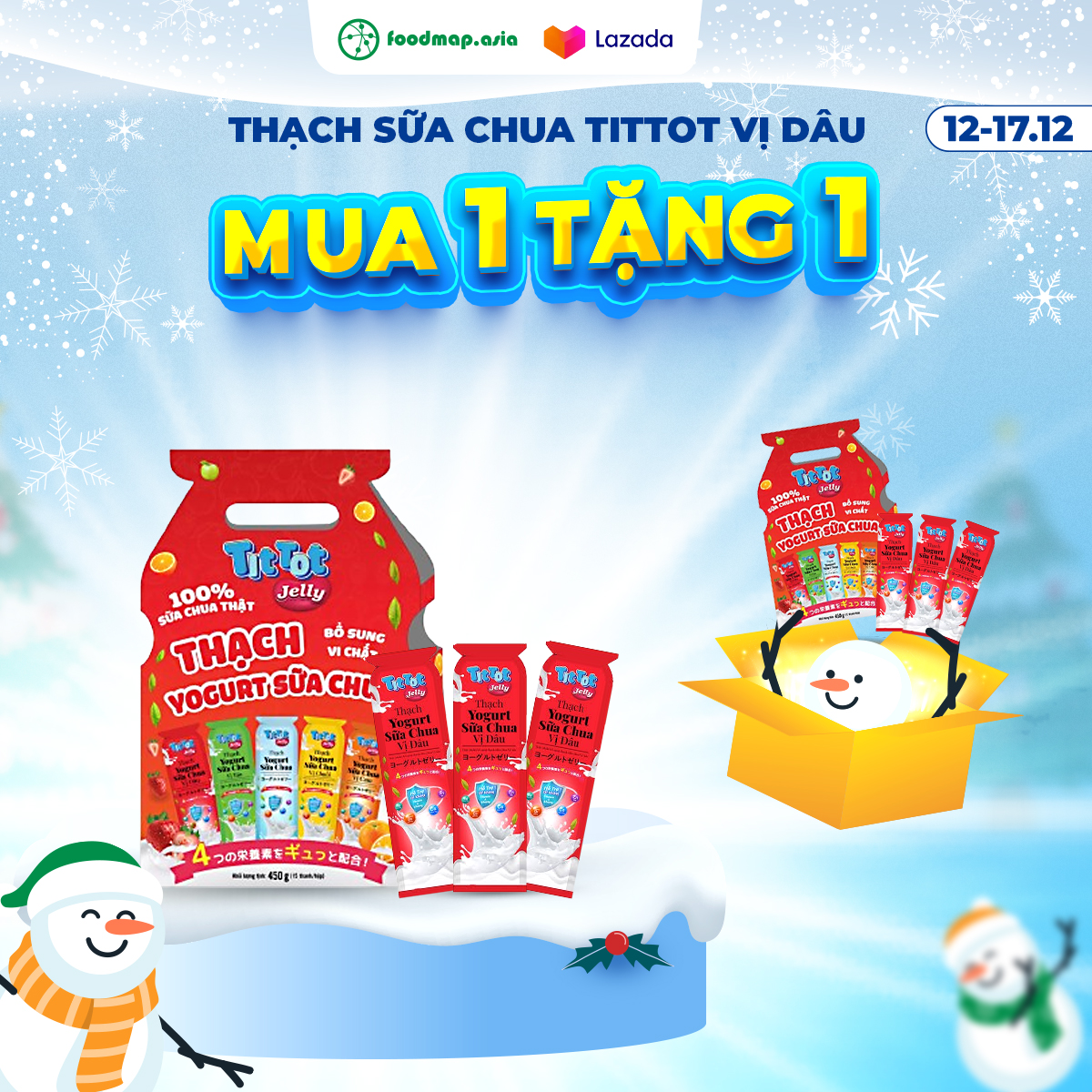 [DATE T1/2025] Thạch Sữa Chua Tittot Vị Dâu - Combo 10 thanh x 30g