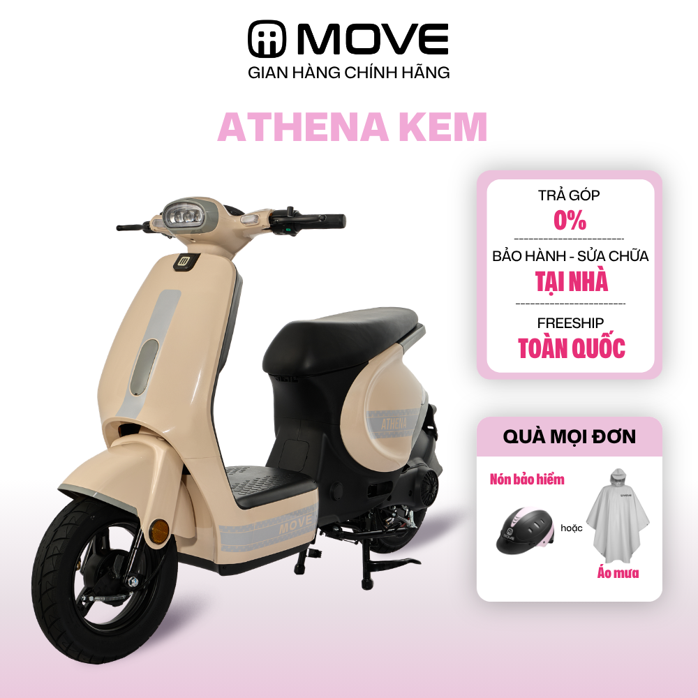 [GIAO TOÀN QUỐC] Xe Máy Điện MOVE ATHENA  - Đi tới 70km/sạc, Không Cần Bằng Lái - Học Sinh, Sinh Viên - Kem