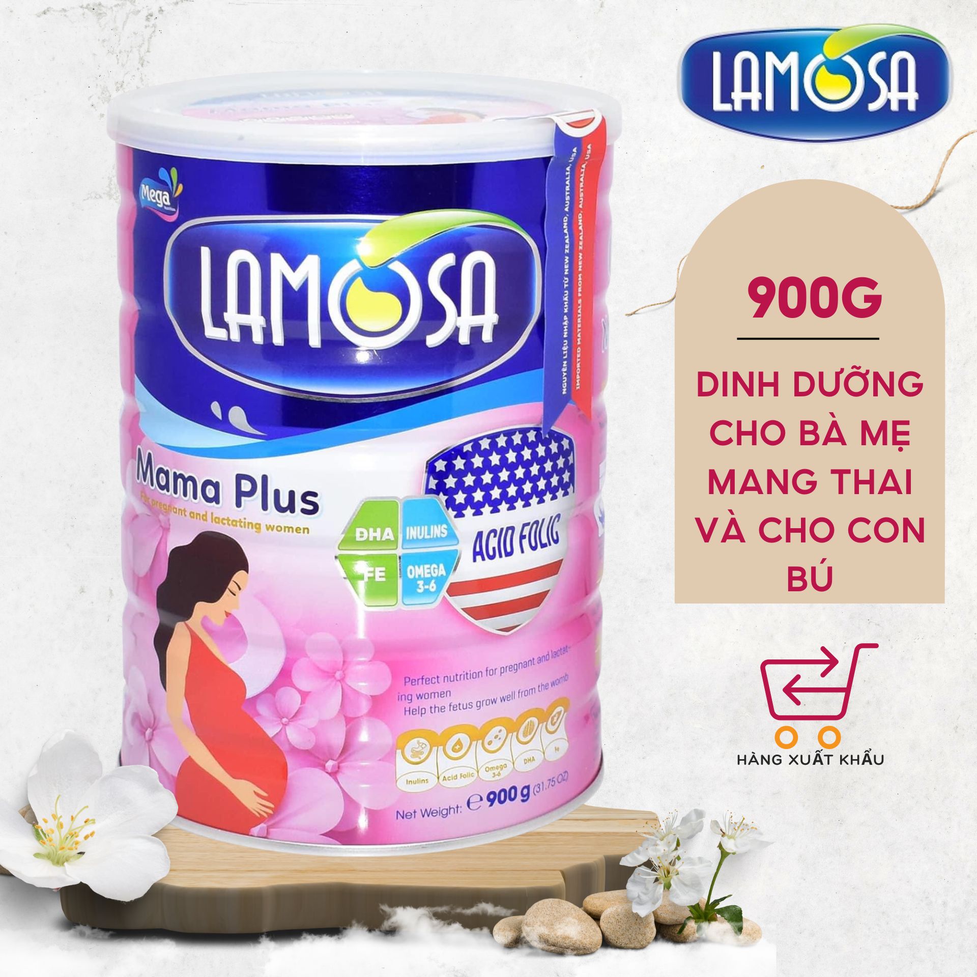 Sữa Bột Cho Bà Mẹ Mang Thai Và Cho Con Bú Lamosa MAMA PLUS 900G hàng xuất khẩu