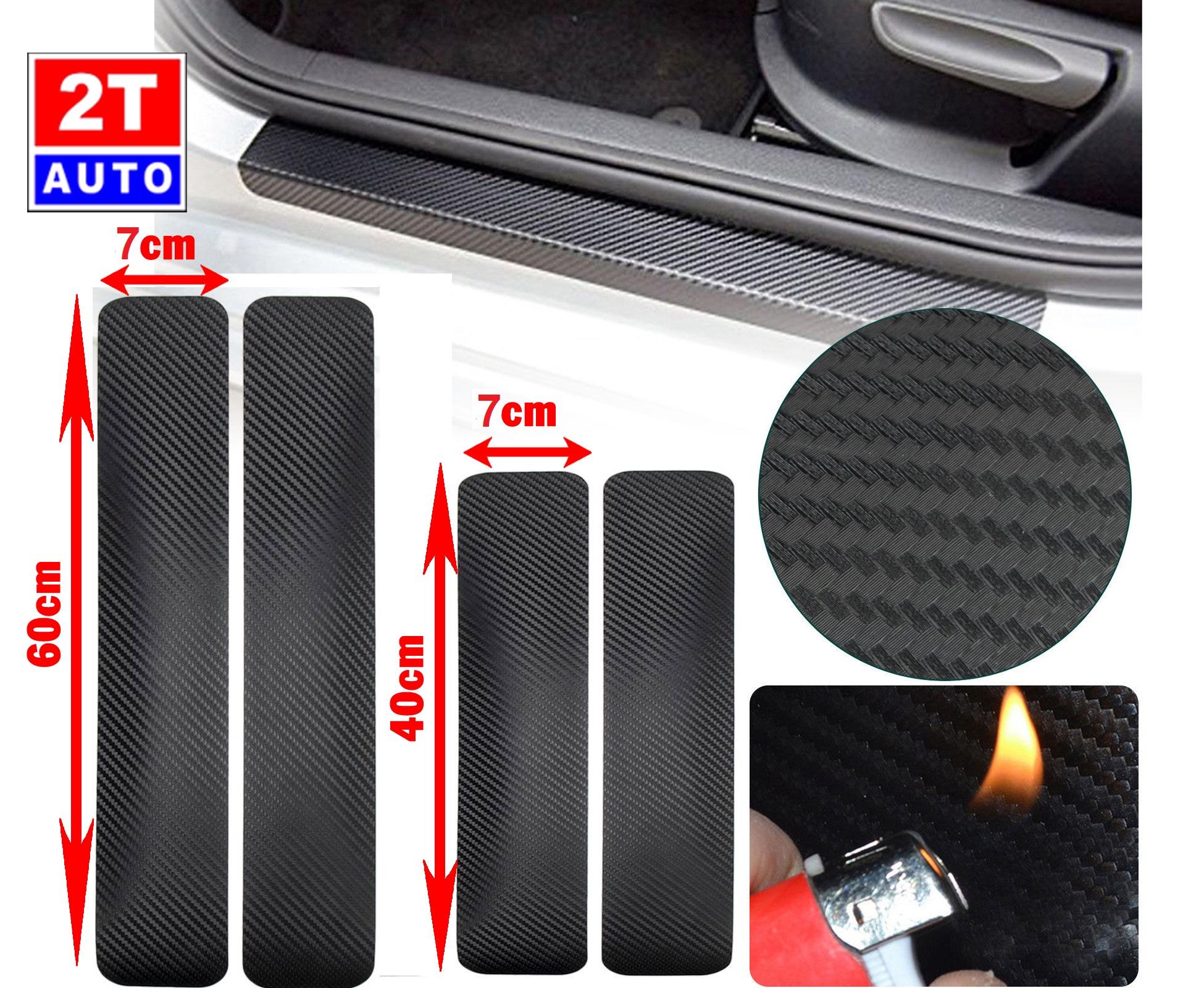 4 Tấm dán miếng dán decal đề can carbon chống xước bậc cửa ô tô xe hơi- MÀU ĐEN