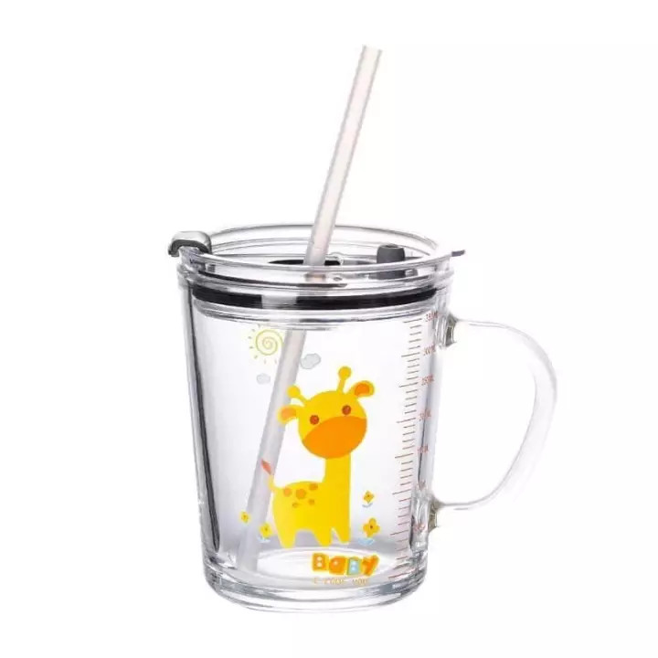 Ly thuỷ tinh chia vạch 400ml ( có ống hút và nắp đậy ) Tặng 01 cọ vệ sinh ống hút