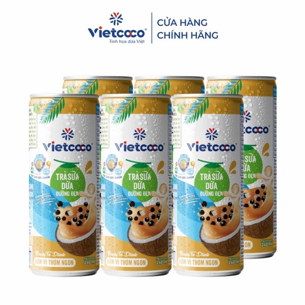 Combo 6 lon Trà sữa dừa đường đen Vietcoco 240ml