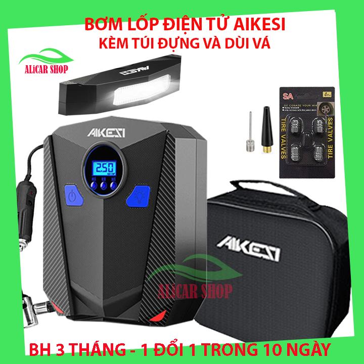 Bơm lốp ô tô, Bơm xe hơi điện tử AIKESI + Kèm túi đựng và dùi vá
