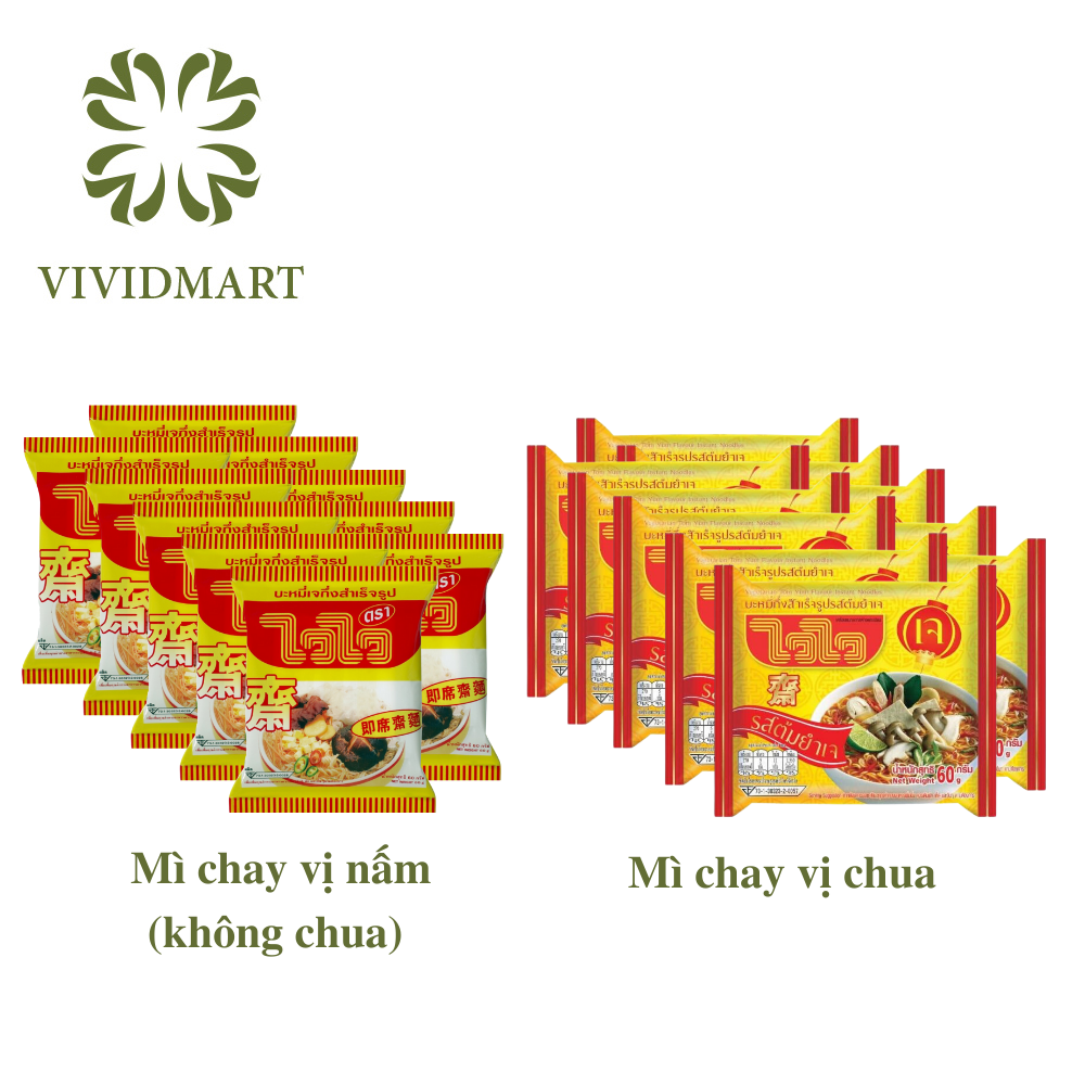 - mì wai wai chay - mì waiwai chay 2 vị: nấm và thái chua - 60g/gói - mì ăn liền thái lan