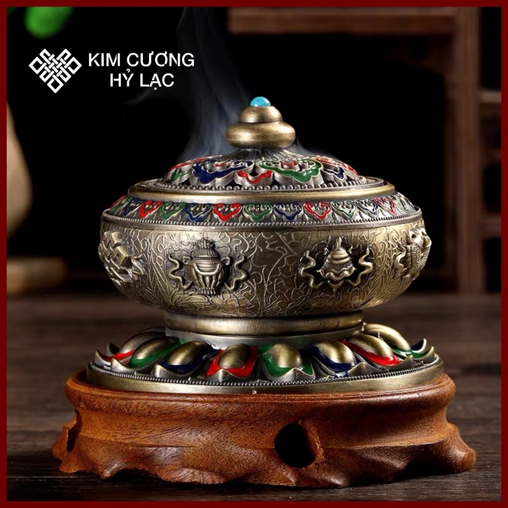 Lư hương đốt trầm lư xông trầm khắc bát cát tường may mắn