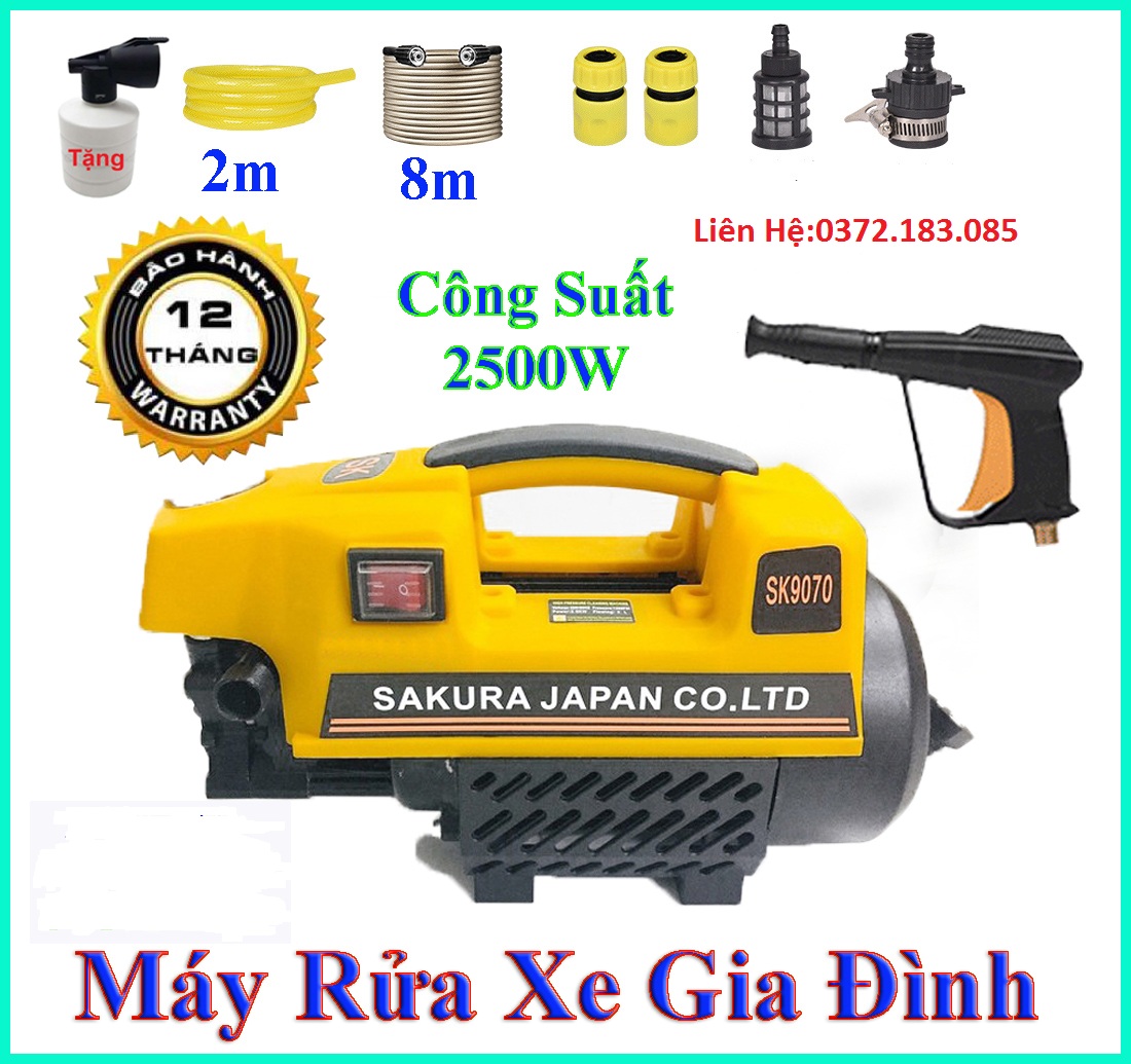 Máy xịt rửa xe mini gia đình Sakura - công suất mạnh 2500W dễ dàng sử dụng