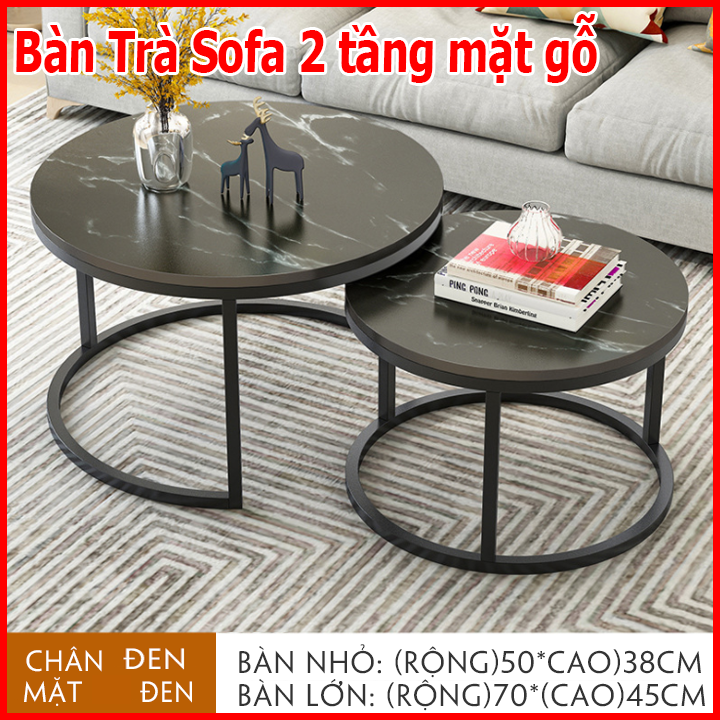 Bàn sofa 2 tầng, bàn trà phòng khách, bàn sofa tròn chân thép, bàn trà sofa họa tiết vân đá cẩm thạch, bàn trà đôi mặt gỗ chân thép sơn tĩnh điện