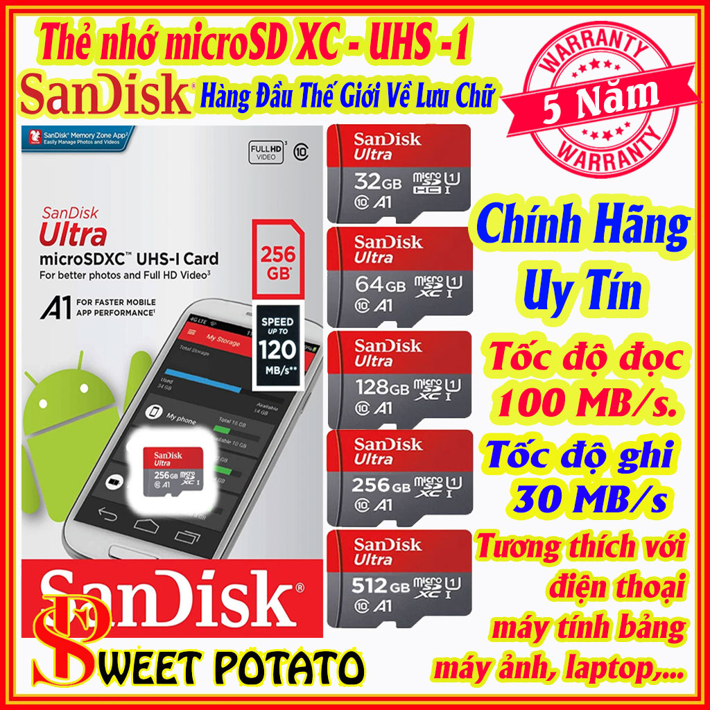 Thẻ Nhớ SANDISK 128GB/64GB/32GB Tốc Độ CaoChuyên Dụng Cho Camera Wifi Camera Hành Trình Điện Thoại Thiết Bị Điện Tử