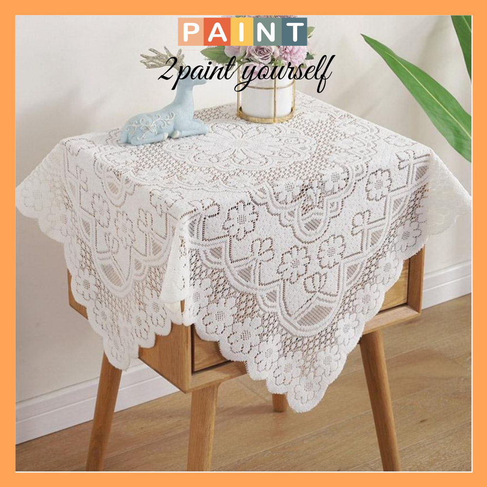 Khăn trải bàn Vintage phối ren trắng decor phong cách Hàn Quốc 2Paint