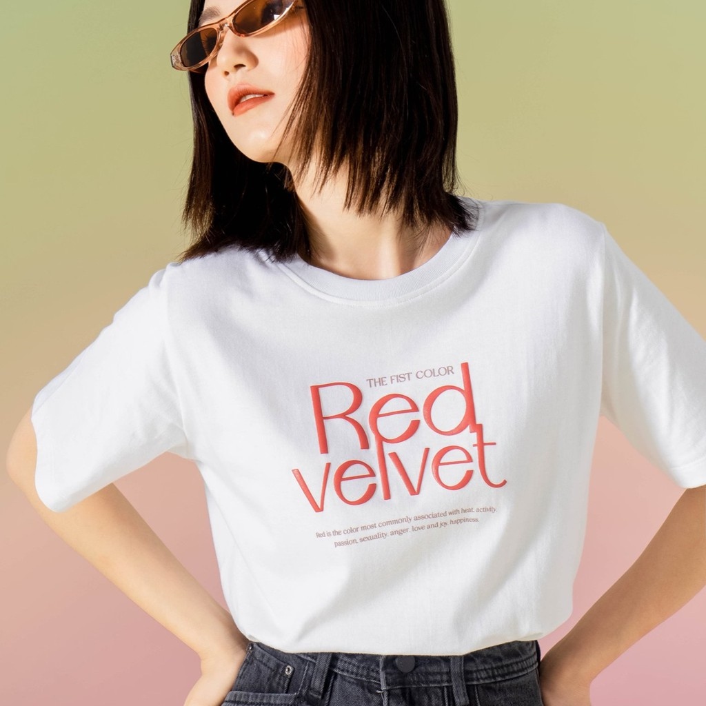 Thời trang Áo thun tay lỡ Méo shop phông nữ cổ tròn cotton in chữ Redvelvet freesize form rộng