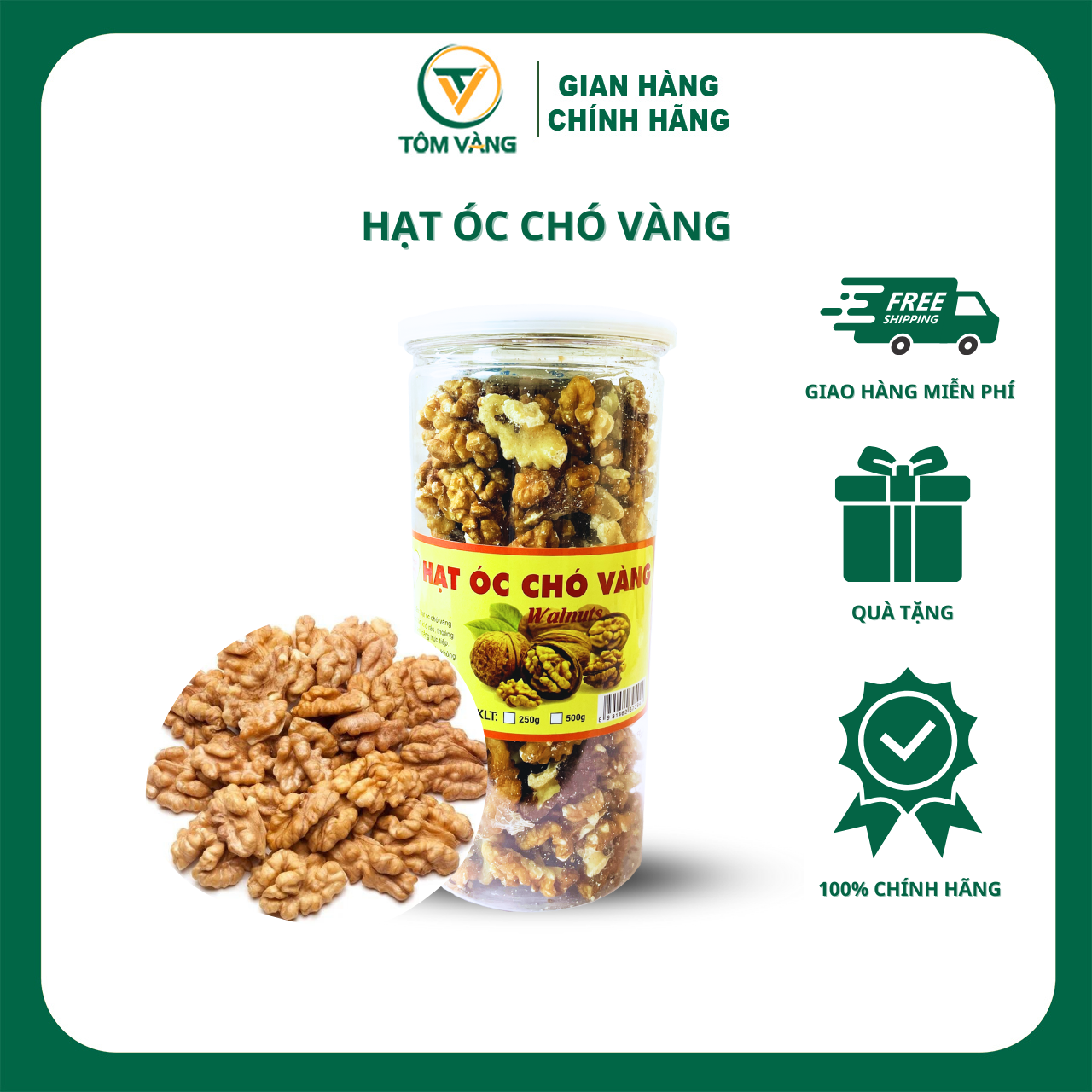 Nhân óc chó vàng TÔM VÀNG, hạt óc chó tách vỏ Chile, hạt ngũ cốc dinh dưỡng cho bà bầu, ăn kiêng, giảm cân - hũ 400g