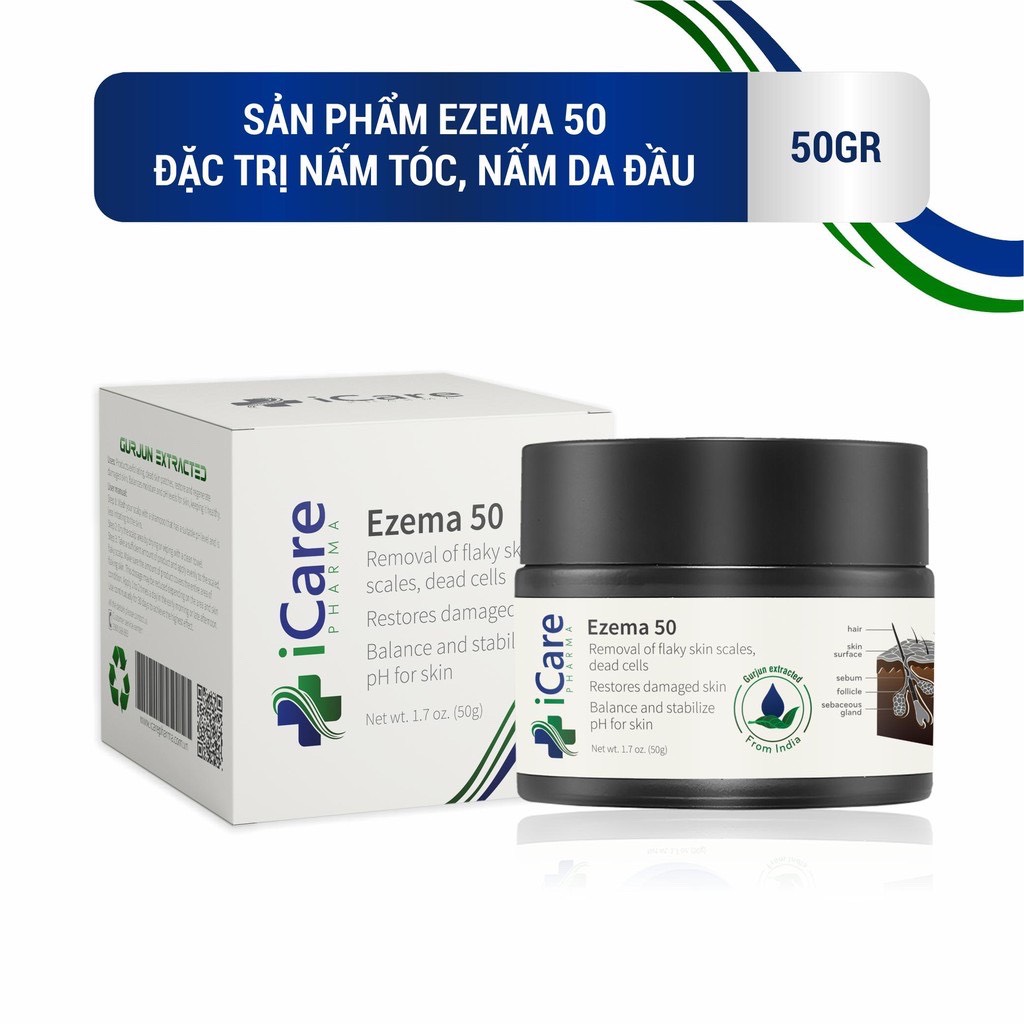 Ezema 50- Cao Ngăn Ngừa Nấm Tóc, Nấm Da Đầu-Giải Pháp Hiệu Quả Cho Nấm Da, Viêm Da Tiết Bã Nhờn Không Tái Phát Thương Hiệu Dược iCare Pharma