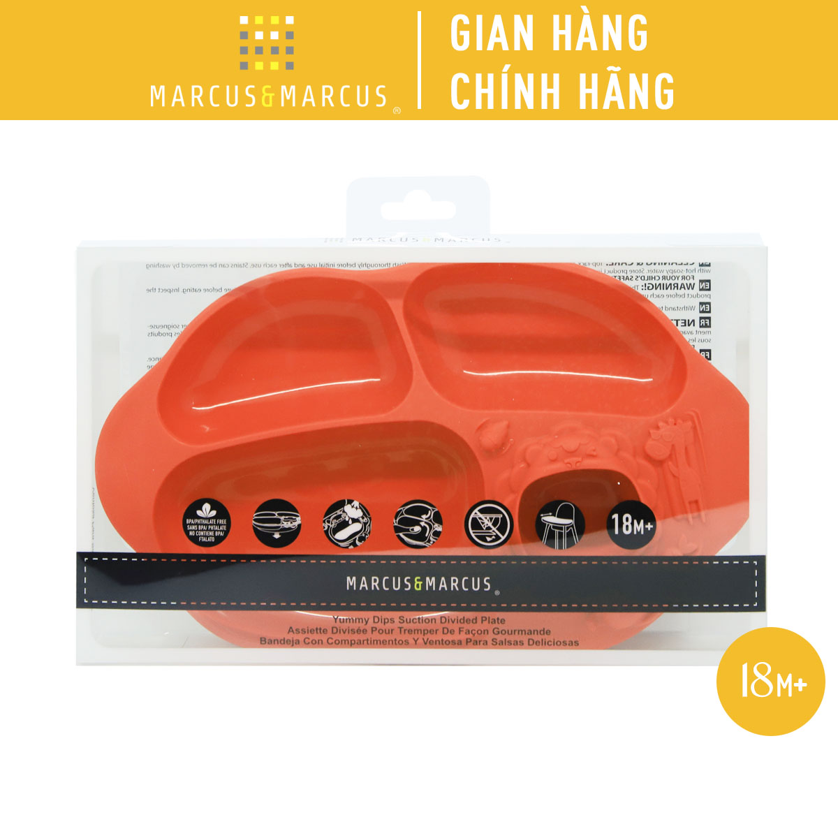 Đĩa ăn dặm silicon chia ngăn có đế hút chân không chống đổ Yummy Marcus & Marcus, cho bé từ 18 tháng - Marcus