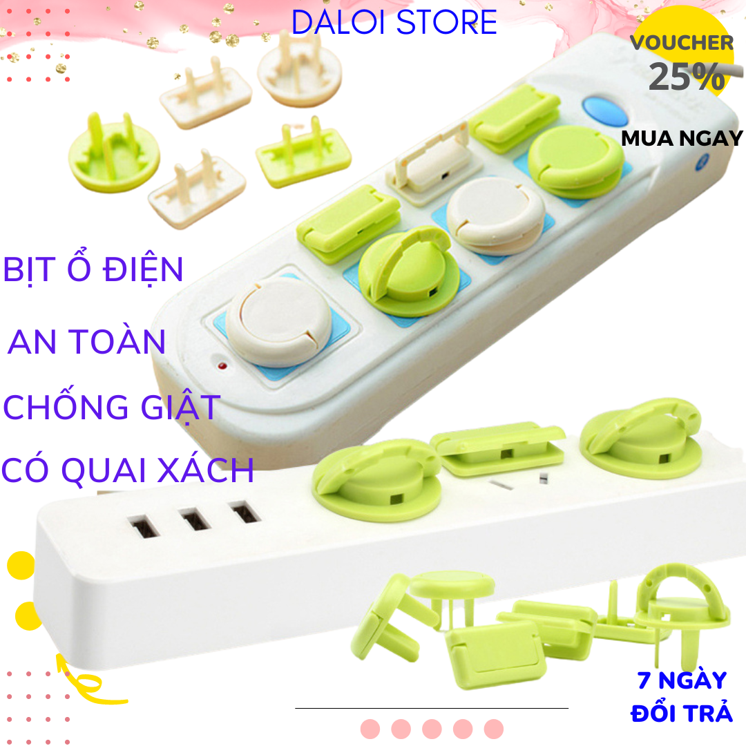 COMBO 2 Bịt ổ điện 2 chân chống giật nhỏ gọn Có quai xách chắc chắn bảo vệ an toàn cho bé Che Ổ Điện Giá rẻ Cao Cấp A23 DALOI