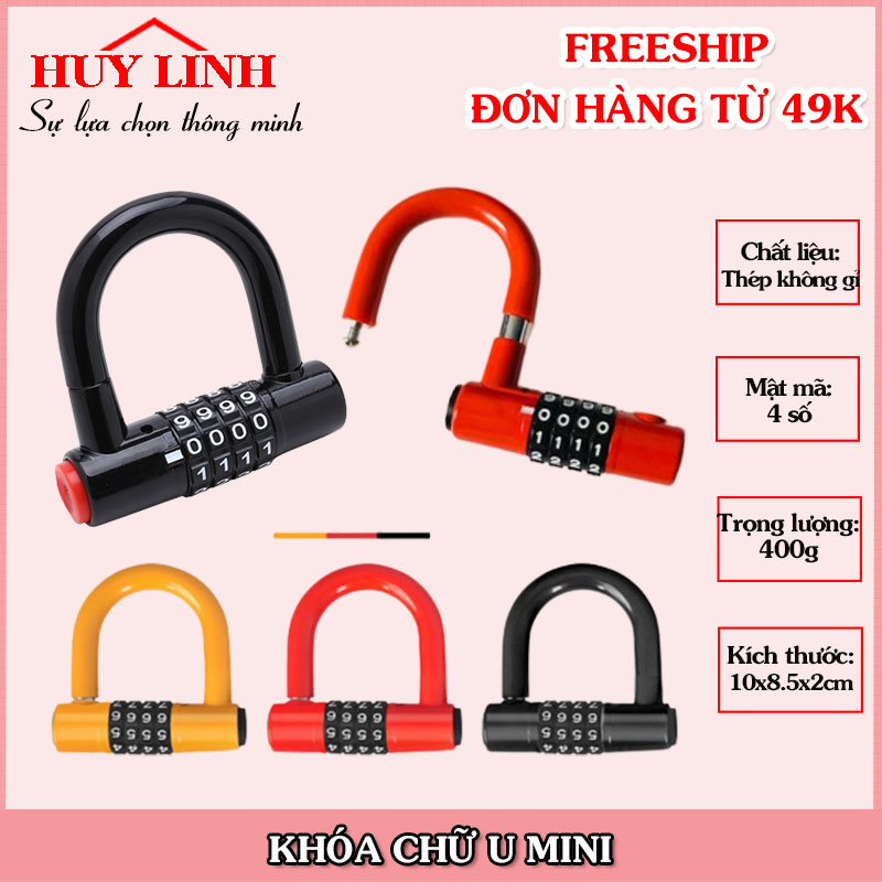 Ổ khóa chữ U mini 4 mã số bảo mật cao, khóa an toàn, bảo vệ tài sản, dụng cụ chống trộm, khóa chữ U cao cấp (KMS04), Huy Linh