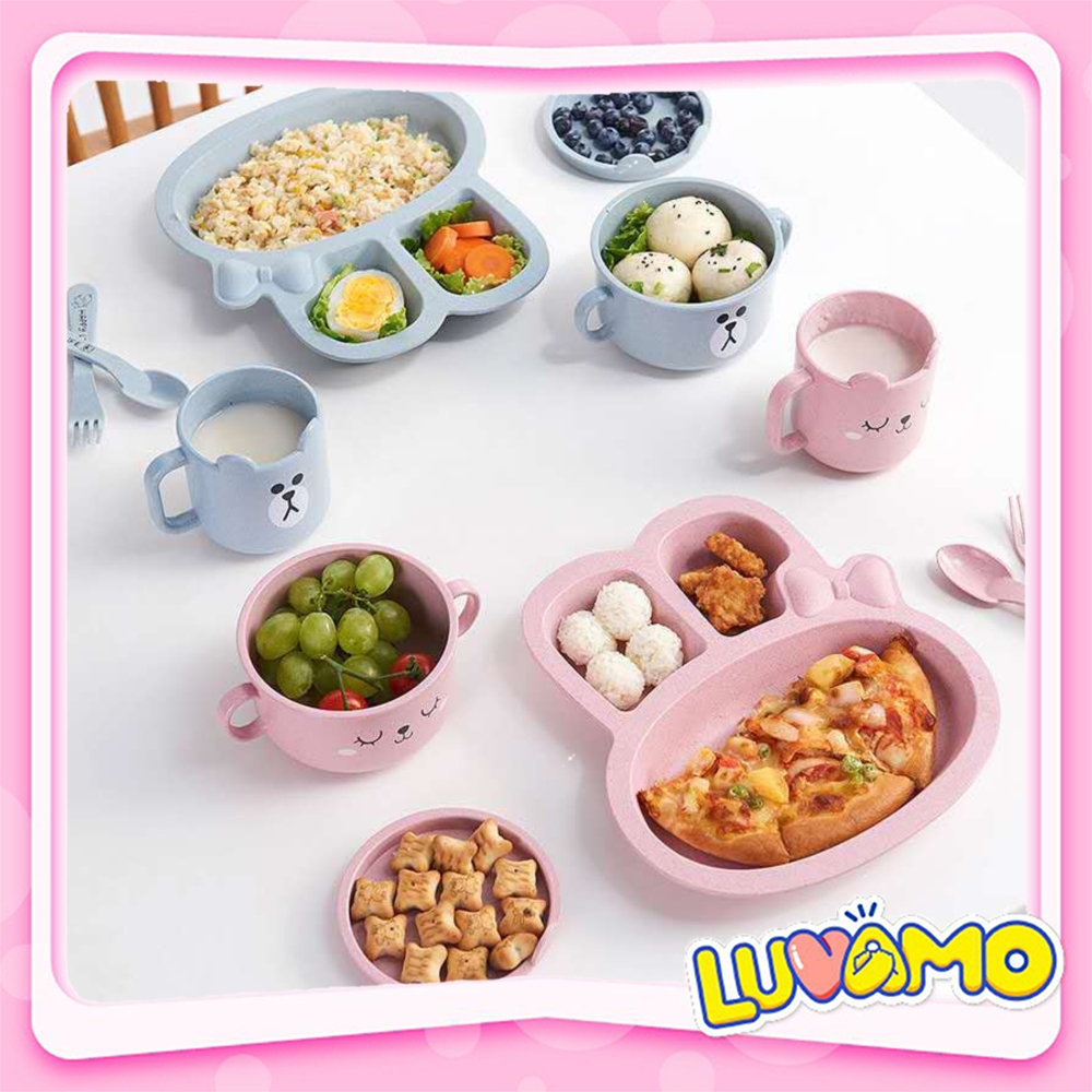Khay ăn dặm lúa mạch kiểu Nhật hình thỏ xinh xắn dễ thương Luvamo, chất liệu và thiết kế an toàn cho trẻ, cam kết sản phẩm như mô tả