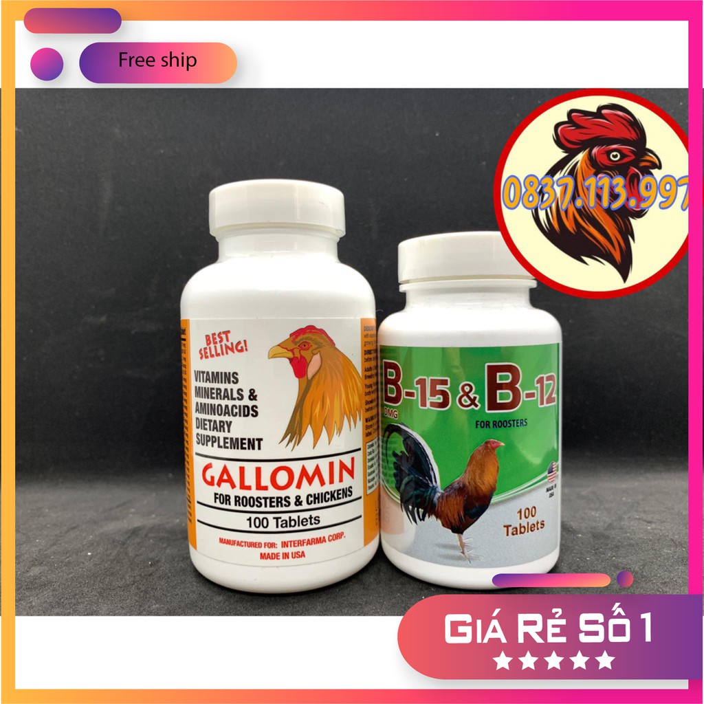 Combo 2 hũ - gallomin + b15.b12 nuôi gà đá số 1