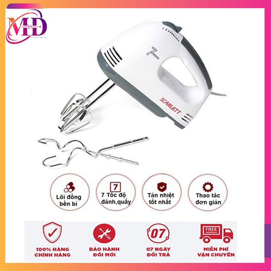 [HÀNG SẴN] Máy Đánh Trứng Cầm Tay 7 Tốc Độ Scarlett HE-133 công suất 180W, máy đánh trứng mini, máy nhào bột, máy đánh trứng giá rẻ
