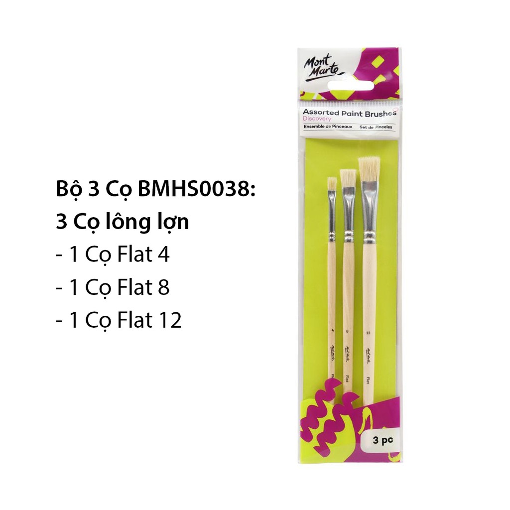 Giao hàng 2h Bộ 3 Cọ Vẽ Mont Marte Cơ Bản Assorted Paint Brushes Discovery