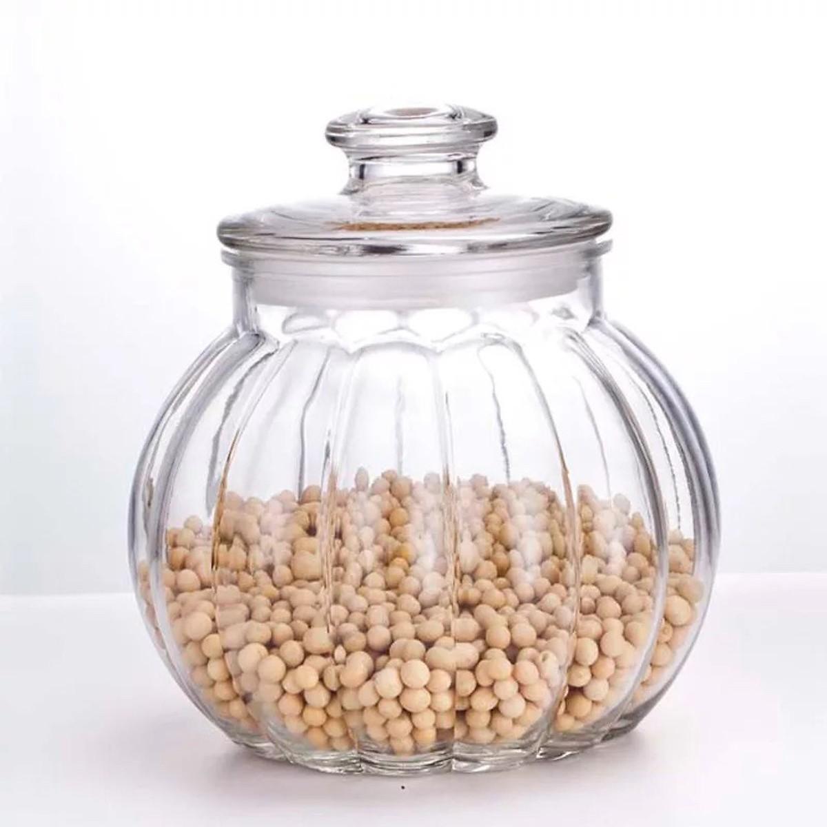 Hủ thủy tinh cao cấp dung tích 1900ml đựng bánh kẹo, cacs loại hạt, có ron cao su chồng hở, lọ thủy tinh trái bí