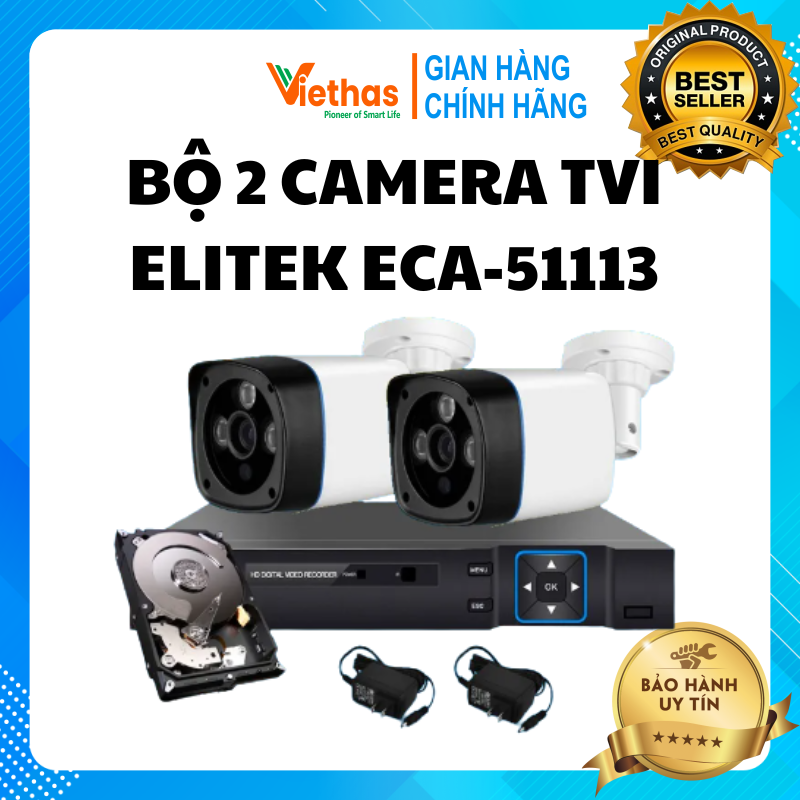 Bộ 2 camera tvi elitek eca-51113 - đầu ghi elitek + ổ cứng 160gb