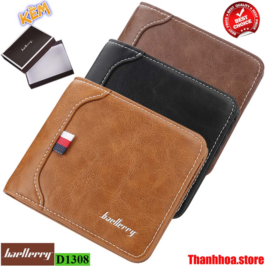 Ví nam da PU cao cấp thời trang Hàn Quốc phong cách Baellerry màu đen, nâu đựng tiền, thẻ, name card đẹp - Bóp nam Baellerry mini nhỏ gọn, đa năng, giá rẻ - Ví nam - thanhhoa.store - D1308