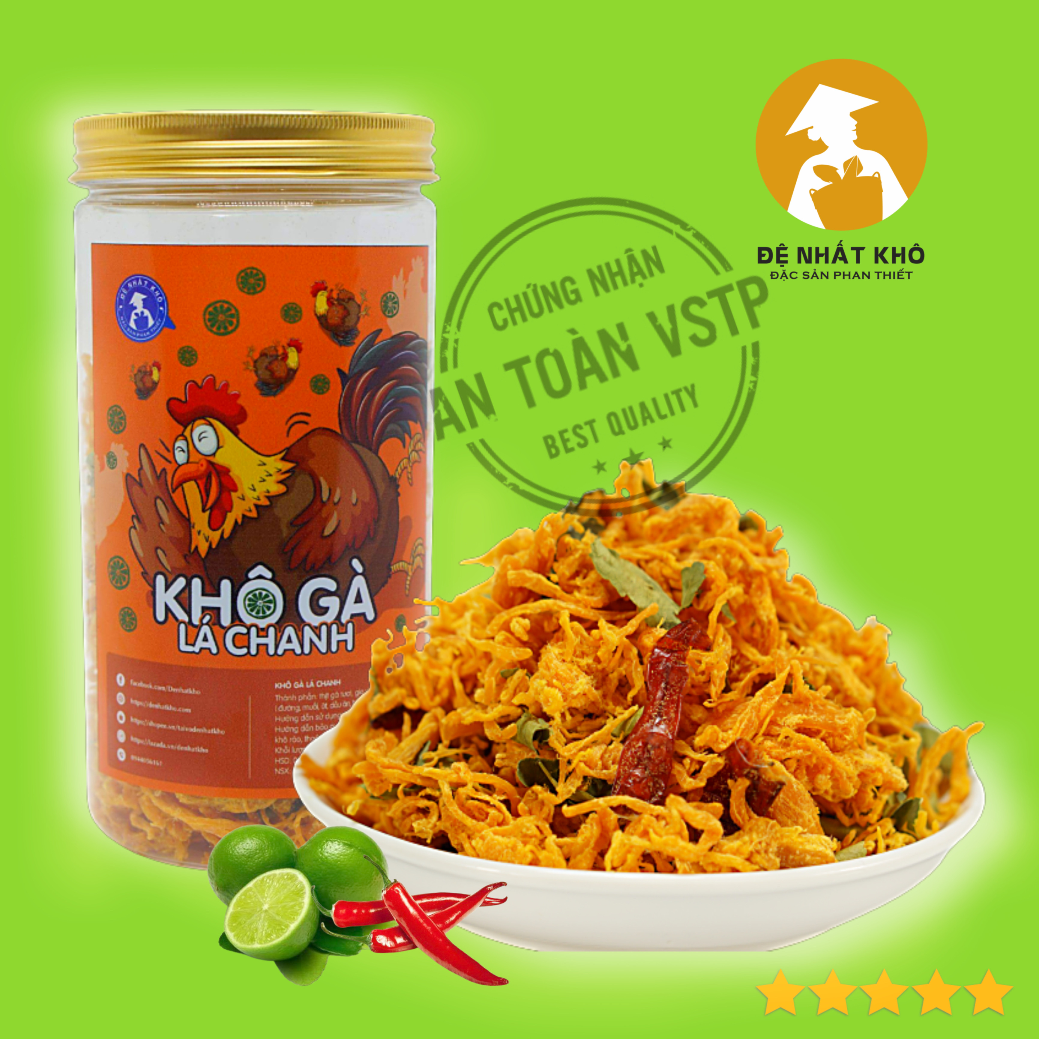 Khô gà lá chanh 210g Đệ Nhất Khô cay nhẹ, đồ ăn vặt vừa ngon vừa rẻ, Đặc Sản Phan Thiết