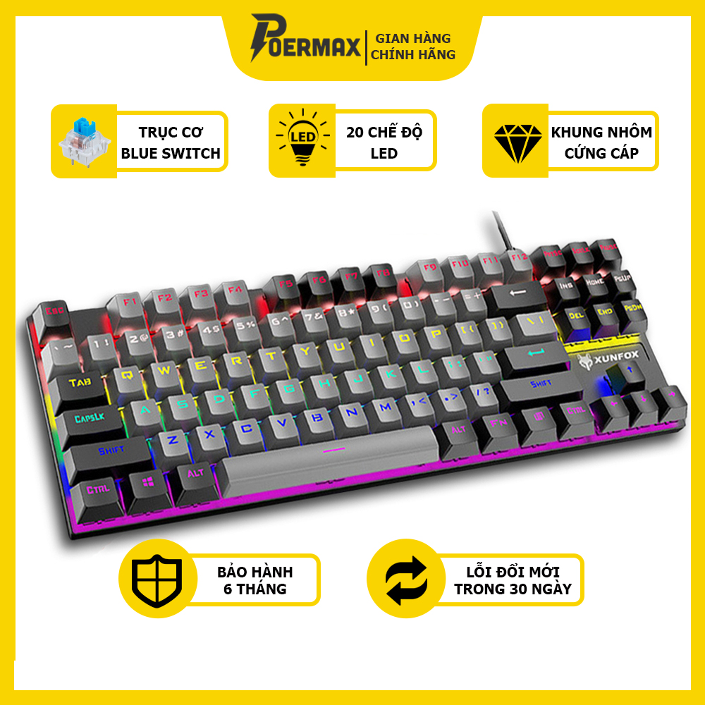 Bàn phím cơ gaming có dây xunfox k80 blue switch 87 phím