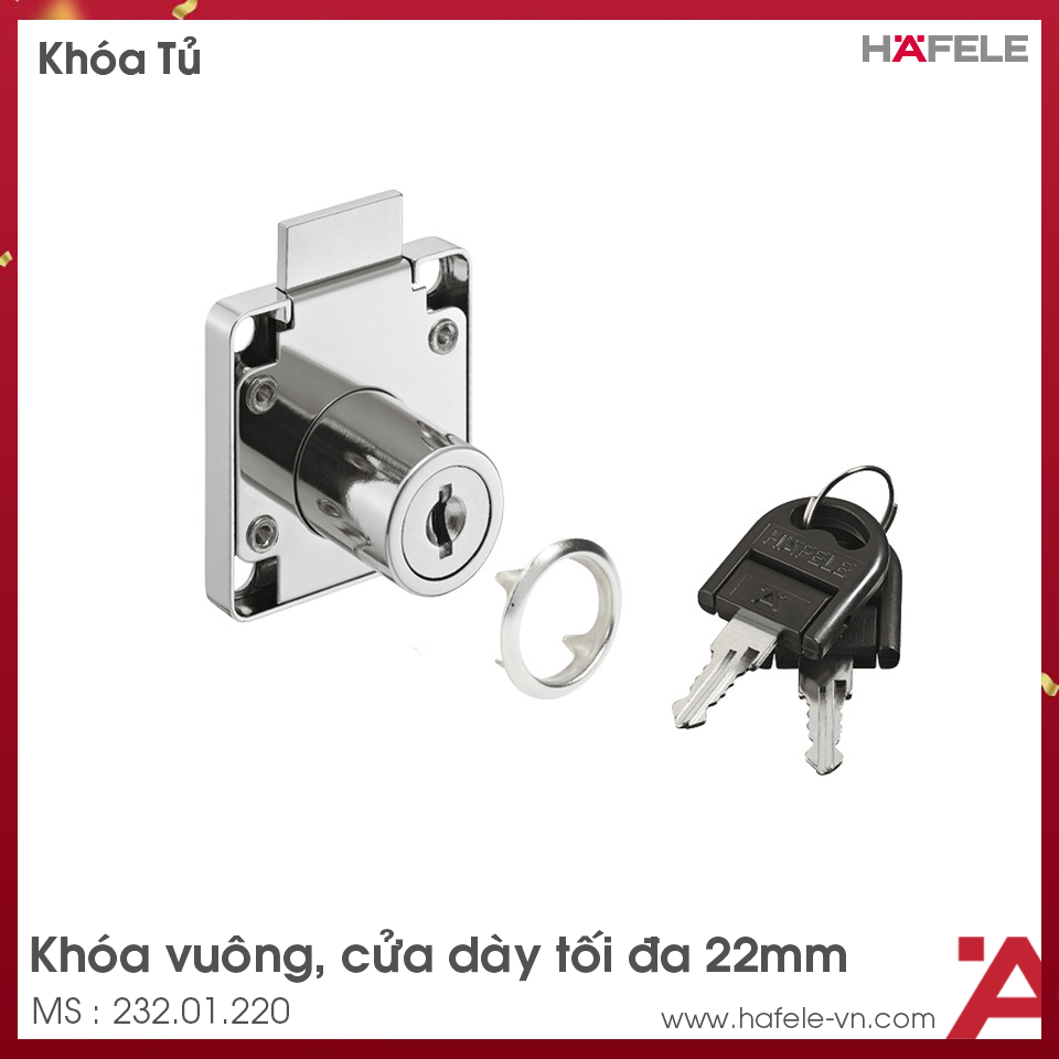 Khóa vuông hafele - khóa tủ hafele 232.01.220 , phiên bản dành cho ngăn kéo