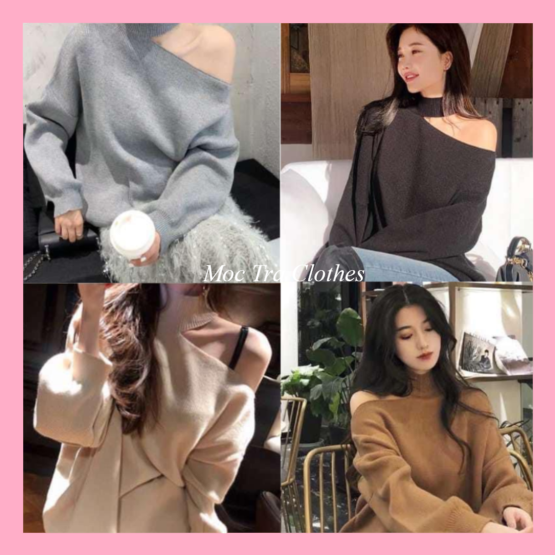 Áo len nữ dài tay mùa đông Quảng Châu Loại 1 thiết kế hở vai dáng rộng tiểu thư siêu xinh, áo kiểu nữ trùm mông rẻ đẹp