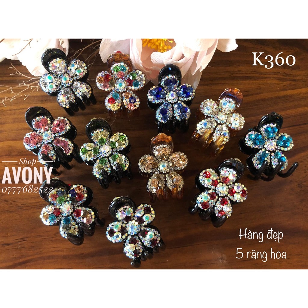 Kẹp tóc▣☃☃  [Đẹp] Kẹp tóc càng cua 5 răng hoa đính đá màu