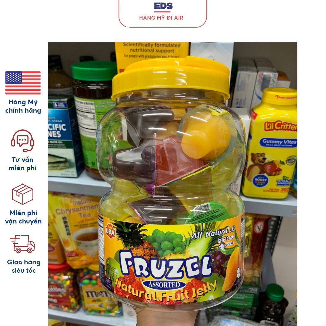 Thạch rau câu trái cây date 9/2024 fruzel natural fruit jelly - eds hàng mỹ