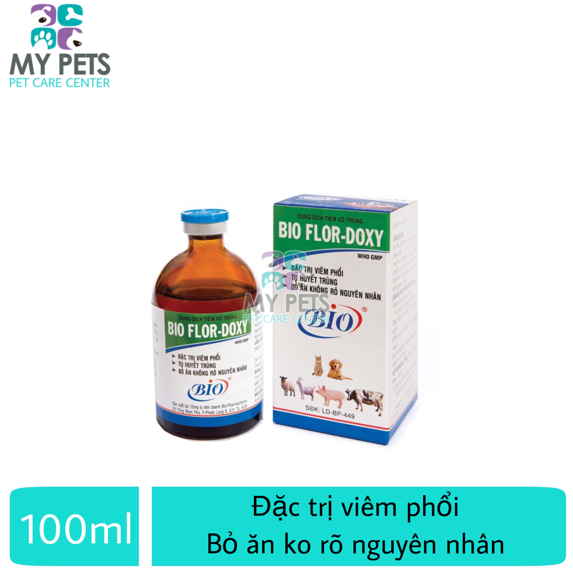 Thuốc tiêm đặc trị viêm phổi, bỏ ăn không rõ nguyên nhân trên chó - Bio Flor Doxy 100ml