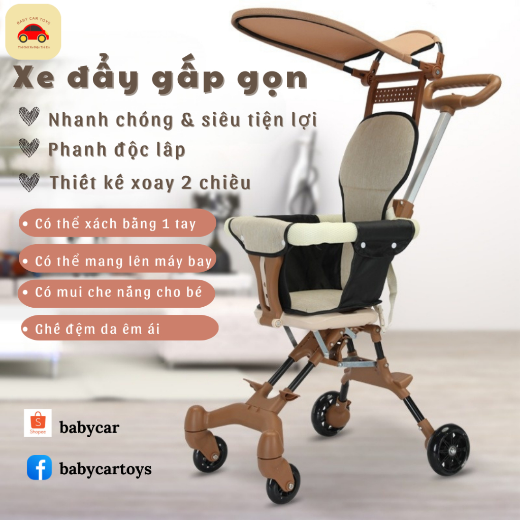 Xe đẩy cho bé.Xe đẩy du lịch gấp gọn đảo chiều full đệm và mái che cho bé.Bảo hành 12 tháng