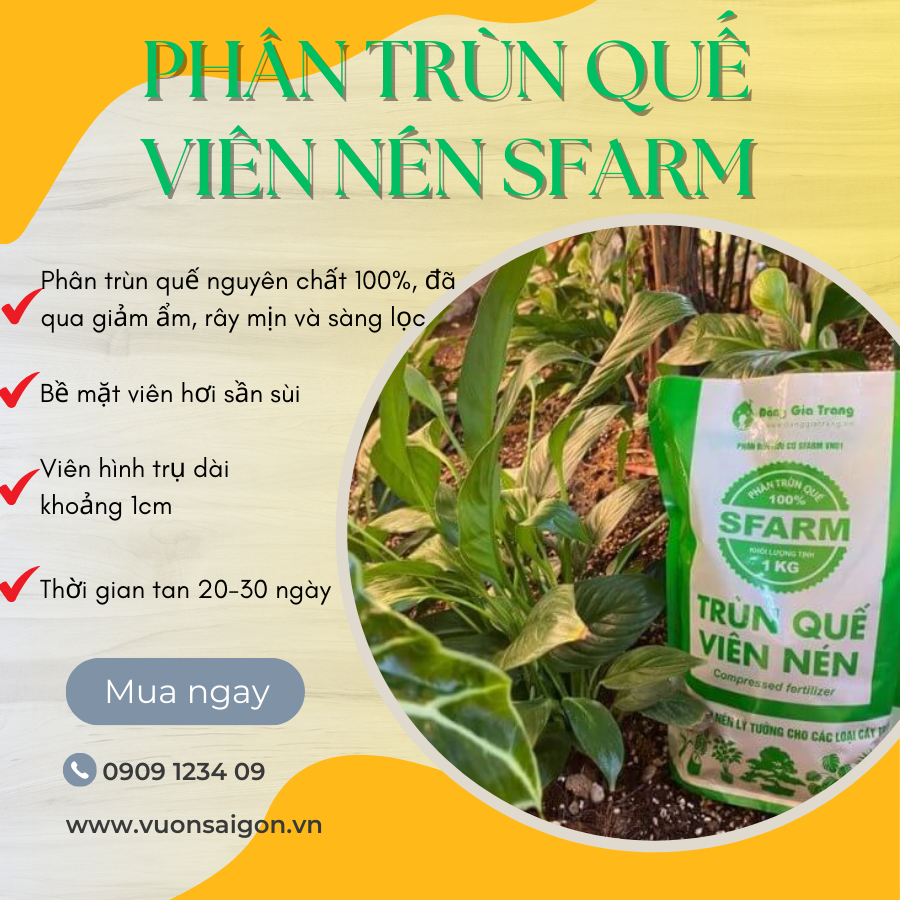 Phân Trùn Quế Viên Nén SFARM gói 1kg cho các loại cây trồng