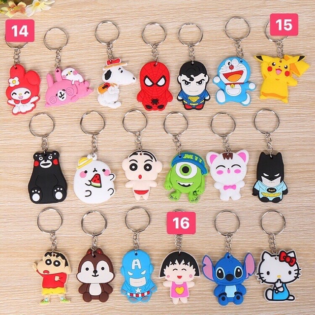 Combo 100 móc khoá hoạt hình cute dễ thương mini một mặt silicon