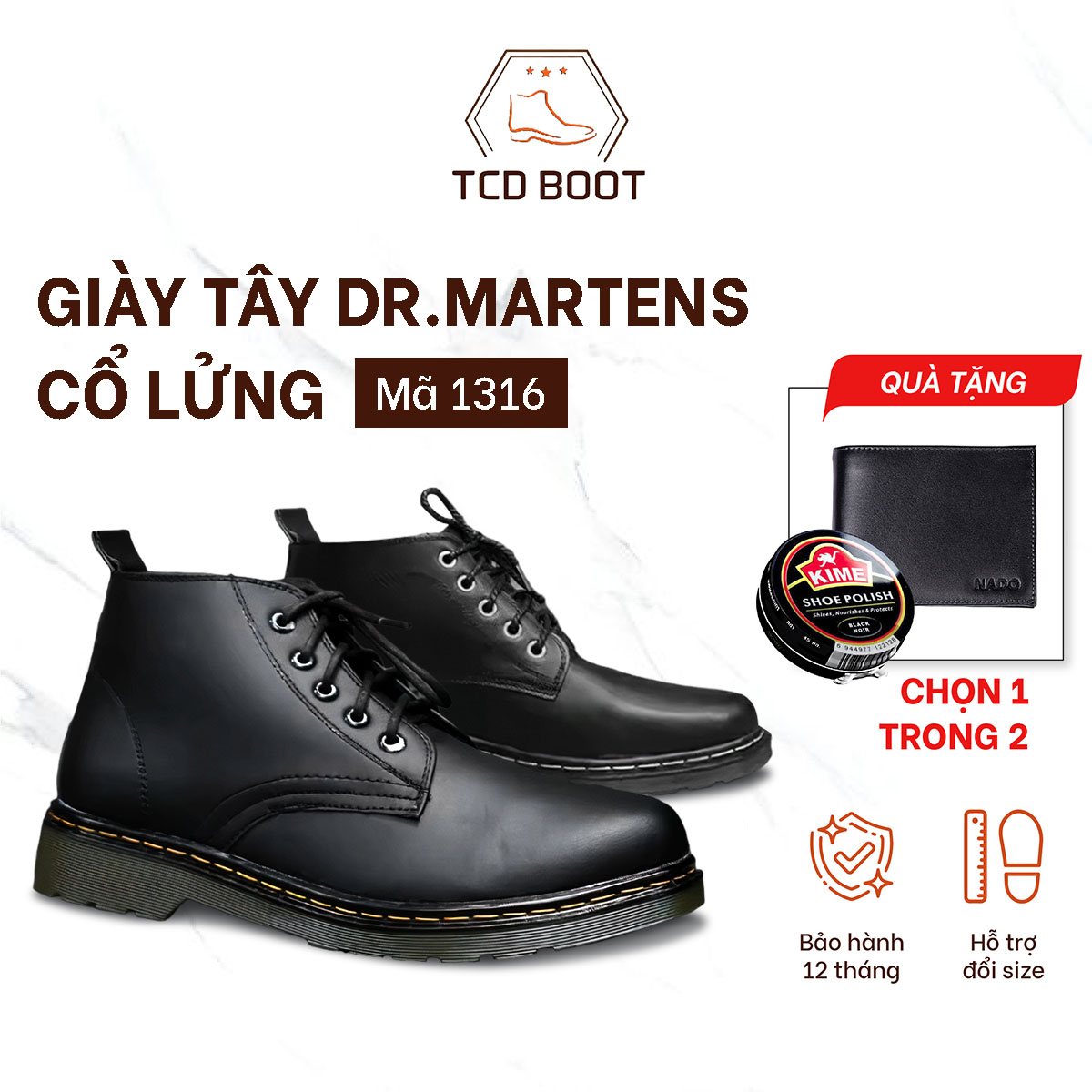 Giày Nam, Giày Tây Nam Dr.Martens Cổ Lửng Da Sít Chống Nhăn, Giày Da Nam Kiểu Dáng Công Sở Mã 1316 -