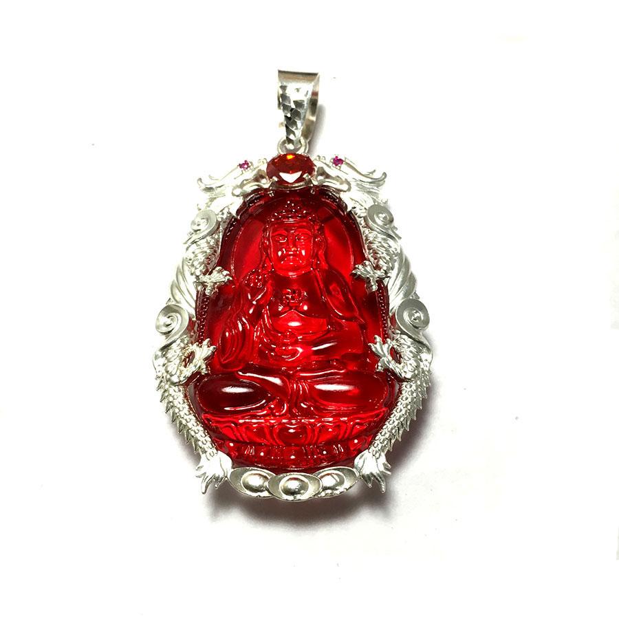 Mặt dây nam bản mệnh ngài ADIDA màu đỏ bọc rồng chầu bạc ta cao cấp cho người tuổi Tuất - Tuổi Hợi Bạc QTJ - MBM11(đỏ)