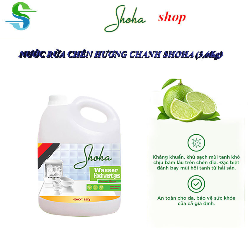 Nước rửa chén bát shoha src01 hương chanh - trà xanh - xả chanh - quế. can 10kg - can 3,6kg - chai 750g