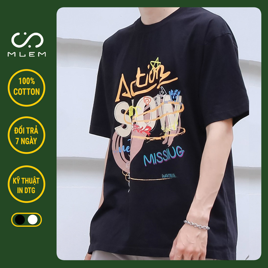 Áo thun nam đẹp 2022 action 100% cotton mlem chính hãng áo phông unisex tay lỡ cổ tròn oversized